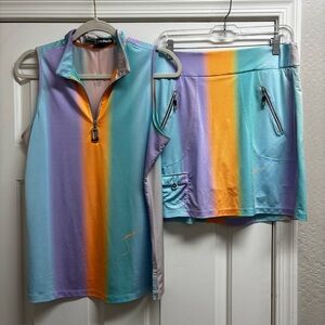 Jamie Sadock Golf Top & Skirt Set Oasis Rainbow Size L
